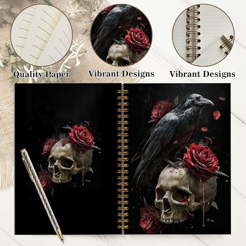 Gothic Notebook Journal for Women - A5 Spiral Notebook with Black Crow, Skull & Red Roses Design, Vintage Witchy Journal, Lined Paper, Gothic Office & School Supplies, Unique Gifts for Women Birthday, Christmas (Blac-Red rose) in Saudi Arabia
