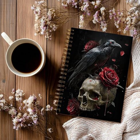 Gothic Notebook Journal for Women - A5 Spiral Notebook with Black Crow, Skull & Red Roses Design, Vintage Witchy Journal, Lined Paper, Gothic Office & School Supplies, Unique Gifts for Women Birthday, Christmas (Blac-Red rose) in Saudi Arabia