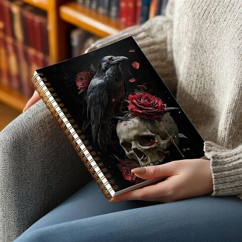 Gothic Notebook Journal for Women - A5 Spiral Notebook with Black Crow, Skull & Red Roses Design, Vintage Witchy Journal, Lined Paper, Gothic Office & School Supplies, Unique Gifts for Women Birthday, Christmas (Blac-Red rose) in Saudi Arabia