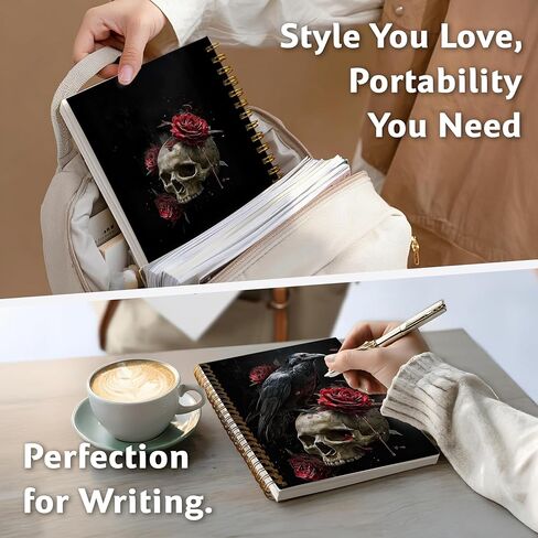 Gothic Notebook Journal for Women - A5 Spiral Notebook with Black Crow, Skull & Red Roses Design, Vintage Witchy Journal, Lined Paper, Gothic Office & School Supplies, Unique Gifts for Women Birthday, Christmas (Blac-Red rose) in Saudi Arabia