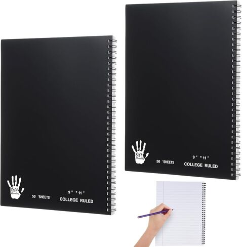 Lewtemi 2 Pcs Left-handed Spiral Notebook Left One Subject Notebook, 8.5" x 11", 50 Sheets, College-ruled for Left-handers, Assorted Color Covers (Black) in Kuwait