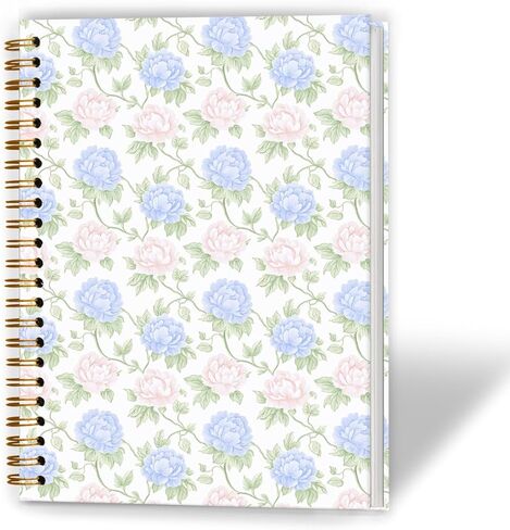 Grandmillennial Pink and Blue Floral Spiral Notebook 5.5x8.3, Retro Cottagecore Flower Aesthetic Journal for Women, Pastel Floral Grand Millenial Hardcover Notebook Journal in Saudi Arabia