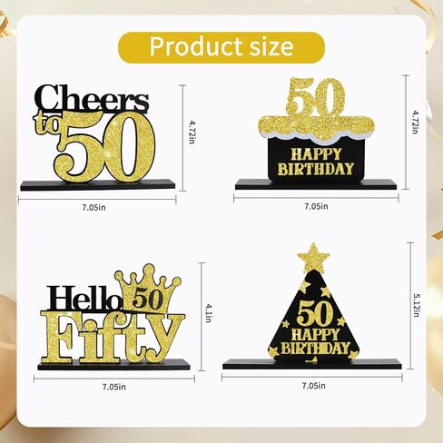 4Pcs Glitter Gold 50th Birthday Decorations for Men and Women, Fifty Years Old Glitter Centerpieces for Table,Birthday Table Decoration Party Supplies（Black Gold） in Saudi Arabia