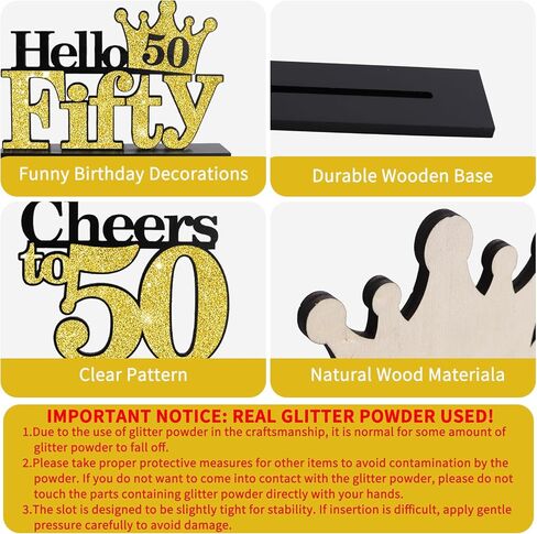 4Pcs Glitter Gold 50th Birthday Decorations for Men and Women, Fifty Years Old Glitter Centerpieces for Table,Birthday Table Decoration Party Supplies（Black Gold） in Saudi Arabia
