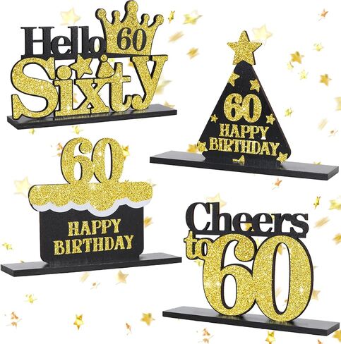 4Pcs Glitter Gold 50th Birthday Decorations for Men and Women, Fifty Years Old Glitter Centerpieces for Table,Birthday Table Decoration Party Supplies（Black Gold） in Saudi Arabia
