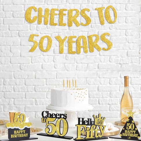 4Pcs Glitter Gold 50th Birthday Decorations for Men and Women, Fifty Years Old Glitter Centerpieces for Table,Birthday Table Decoration Party Supplies（Black Gold） in Saudi Arabia