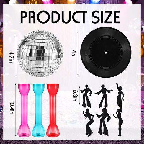 3 Sets 70s Disco Ball Table Centerpieces Disco Party Decor with Vinyl Record Base Felt Dancer Silhouettes, Retro Music Dancing Party Supplies for Hippie Birthday Bachelorette 1970s Events in Saudi Arabia