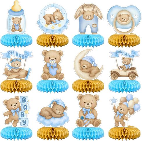 12 Pcs Bear Baby Shower Decorations - Honeycomb Table Centerpieces for Gender Reveal Party, Double-Sided Teddy Bear Table Toppers for We Can Bearly Wait Birthday Decor in Saudi Arabia