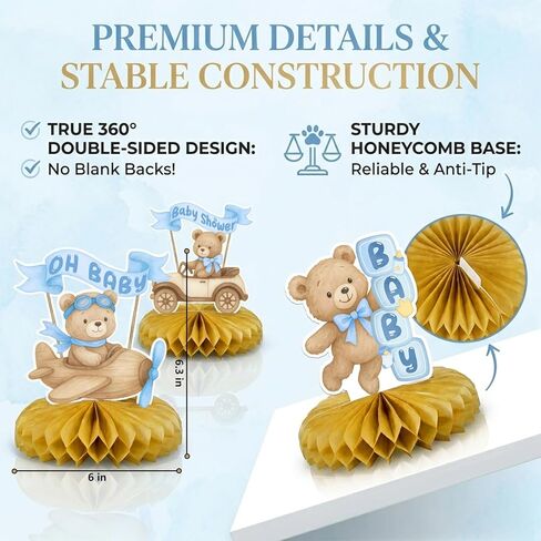 12 Pcs Bear Baby Shower Decorations - Honeycomb Table Centerpieces for Gender Reveal Party, Double-Sided Teddy Bear Table Toppers for We Can Bearly Wait Birthday Decor in Saudi Arabia