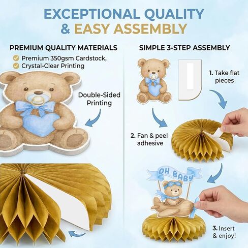 12 Pcs Bear Baby Shower Decorations - Honeycomb Table Centerpieces for Gender Reveal Party, Double-Sided Teddy Bear Table Toppers for We Can Bearly Wait Birthday Decor in Saudi Arabia
