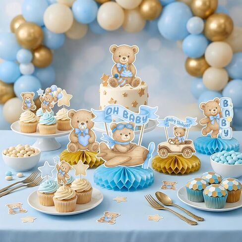 12 Pcs Bear Baby Shower Decorations - Honeycomb Table Centerpieces for Gender Reveal Party, Double-Sided Teddy Bear Table Toppers for We Can Bearly Wait Birthday Decor in Saudi Arabia