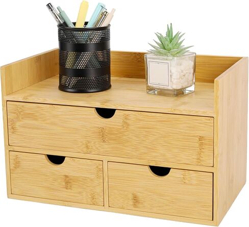 Charmewooden Bamboo Desk Organizer With Drawers Countertop Drawers Counter Storage Box Corner Desk Organizer for Home Office No Assembly Required (3 Drawers with shelf) in Saudi Arabia