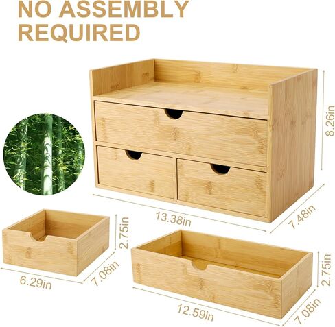 Charmewooden Bamboo Desk Organizer With Drawers Countertop Drawers Counter Storage Box Corner Desk Organizer for Home Office No Assembly Required (3 Drawers with shelf) in Saudi Arabia