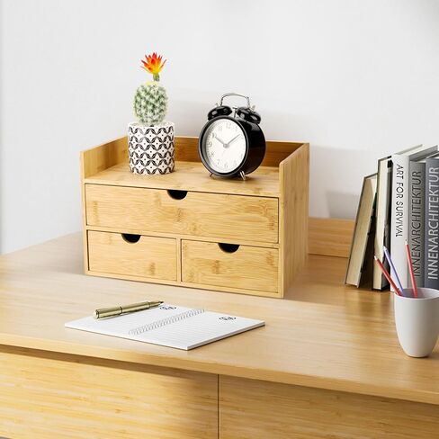 Charmewooden Bamboo Desk Organizer With Drawers Countertop Drawers Counter Storage Box Corner Desk Organizer for Home Office No Assembly Required (3 Drawers with shelf) in Saudi Arabia