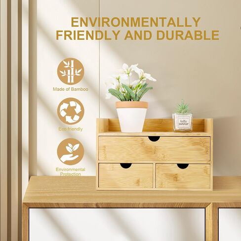 Charmewooden Bamboo Desk Organizer With Drawers Countertop Drawers Counter Storage Box Corner Desk Organizer for Home Office No Assembly Required (3 Drawers with shelf) in Saudi Arabia