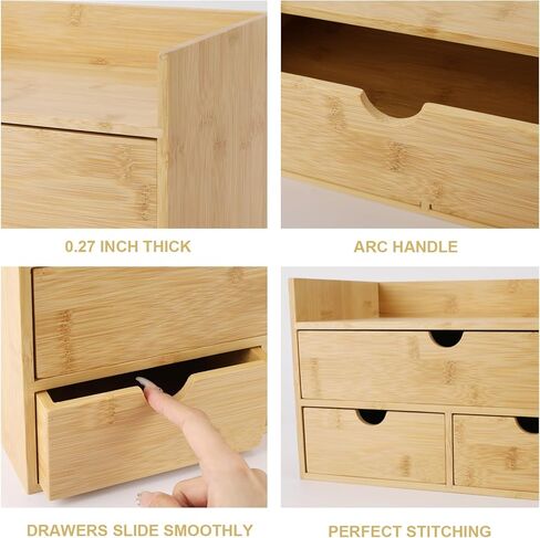 Charmewooden Bamboo Desk Organizer With Drawers Countertop Drawers Counter Storage Box Corner Desk Organizer for Home Office No Assembly Required (3 Drawers with shelf) in Saudi Arabia