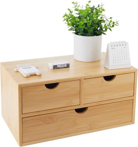 Charmewooden Bamboo Desk Organizer With Drawers Countertop Drawers Counter Storage Box Corner Desk Organizer for Home Office No Assembly Required (3 Drawers with shelf) in Saudi Arabia