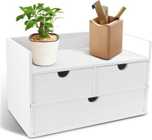 Charmewooden Bamboo Desk Organizer With Drawers Countertop Drawers Counter Storage Box Corner Desk Organizer for Home Office No Assembly Required (3 Drawers with shelf) in Saudi Arabia