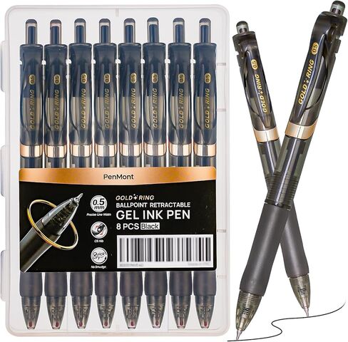 Retractable Gel Pens, Black Barrel, 0.5 mm Fine Point, Black Gel Ink, Smooth Writing, 8 Count - Home, School, Office, Teacher Supplies in Saudi Arabia