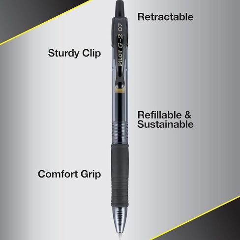 Pilot G2 + FriXion Clicker Companion Pack, 0.7mm Fine Point, Black Ink, Premium Gel Roller 6 Pack - for School, Office and Business Use in Kuwait