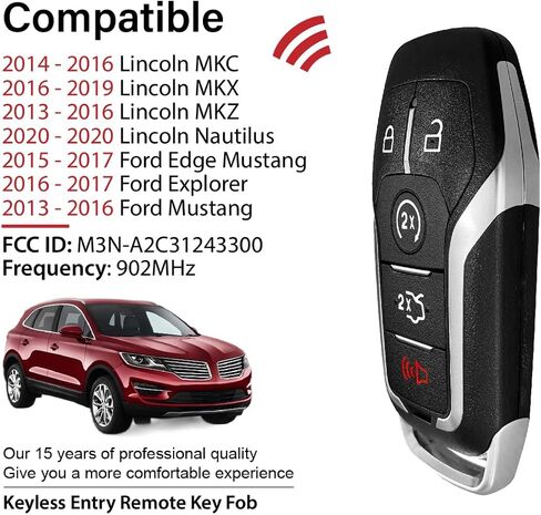 بديل لـ 2013-2020 لينكولن MKC MKX MKZ نوتيلوس فورد إيدج إكسبلورر موستانج مفتاح فوب التحكم عن بعد M3N-A2C31243300 5 أزرار 902 ميجا هرتز in Kuwait
