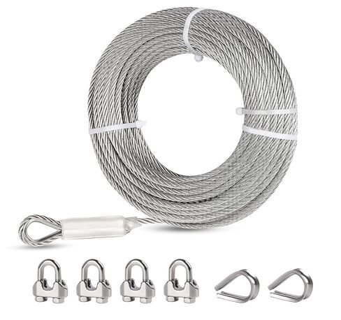 3/8" Stainless Steel Cable, 50FT Wire Rope, 7X 19 Strands Zip Line Cable with Clamps and Thimble, 12000lbs Breaking Strength, Steel Aircraft Cable for Yard Zipline, Winch Cable in Saudi Arabia