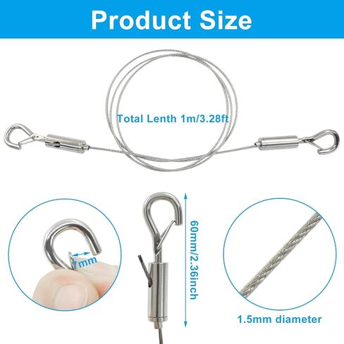 2Pcs Adjustable Picture Hanging Wire Kit, 3.3FT 304 Stainless Steel Wire Rope for Mirrors, Artwork,Billboards,Lamps, 20kg Load Capacity in Kuwait