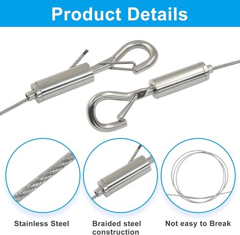 2Pcs Adjustable Picture Hanging Wire Kit, 3.3FT 304 Stainless Steel Wire Rope for Mirrors, Artwork,Billboards,Lamps, 20kg Load Capacity in Kuwait