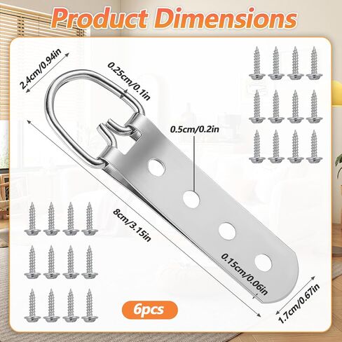 6Pcs Heavy Duty Picture Hangers, D-Ring Picture Hangers with 24Pcs Screws, Frame Hanging Kit Mirror Hanging Hardware for Hangings Pictures Photo Frame in Saudi Arabia