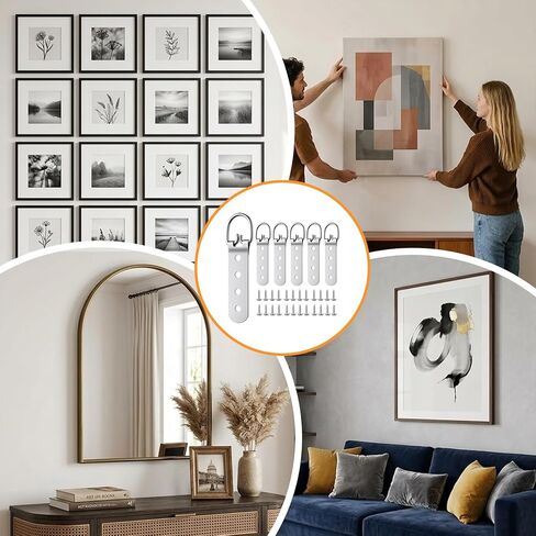 6Pcs Heavy Duty Picture Hangers, D-Ring Picture Hangers with 24Pcs Screws, Frame Hanging Kit Mirror Hanging Hardware for Hangings Pictures Photo Frame in Saudi Arabia