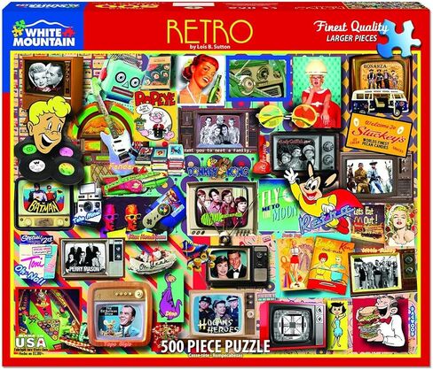 White Mountain 500 Piece Puzzle Vintage Collage Jigsaw Puzzles Large Pieces Fun Gift for Adults and Seniors 18"x24" - Retro in Kuwait