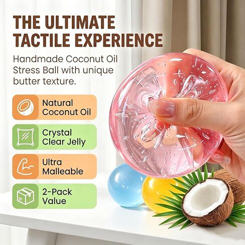 Coconut Oil Squishy, 2026 New Coconut Oil Stress Ball, Handmade Slow Rising Squishies Stress Relief Fidget Toys for Work, Or Relaxation, Non-Sticky, Easy to Clean, Improving Focus, 2PCS in Kuwait