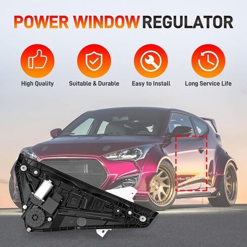 Left Front Power Window Regulator Driver Side (LH) Compatible with Hyundai Veloster 1.6L 2012 2013 2014 2015 2016 2017, Electric Window Regulator with Motor, Replace# 824012V010 82401-2V010 in Kuwait