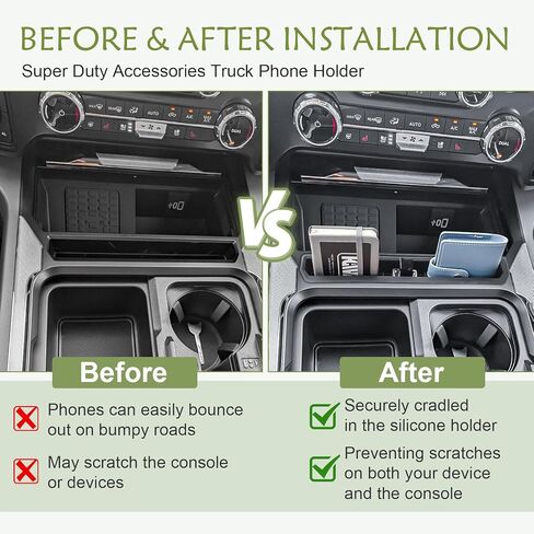 HGWEI Upgrand Center Console Organizer Compatible with 2023-2026 Ford F250 F350 F450 F550 Super Duty Accessories Truck Phone Holder Rubber Sleeve Pocket Insert with USB Charging Hole in Kuwait
