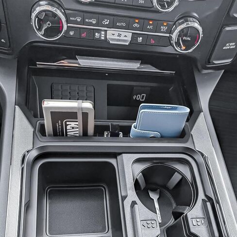 HGWEI Upgrand Center Console Organizer Compatible with 2023-2026 Ford F250 F350 F450 F550 Super Duty Accessories Truck Phone Holder Rubber Sleeve Pocket Insert with USB Charging Hole in Kuwait