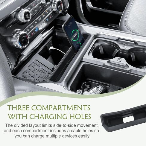 HGWEI Upgrand Center Console Organizer Compatible with 2023-2026 Ford F250 F350 F450 F550 Super Duty Accessories Truck Phone Holder Rubber Sleeve Pocket Insert with USB Charging Hole in Kuwait