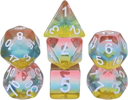 Rainbow Resin Dice Set,7PCS Polyhedral Dice with Velvet Pouch for TTRPG Tabletop Gaming,Dungeon Masters,RPG Adventures (Transparent Rainbow Colors) in Saudi Arabia