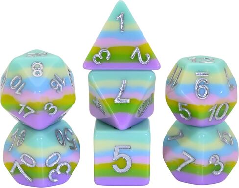 Rainbow Resin Dice Set,7PCS Polyhedral Dice with Velvet Pouch for TTRPG Tabletop Gaming,Dungeon Masters,RPG Adventures (Transparent Rainbow Colors) in Saudi Arabia