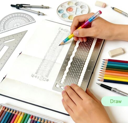 Stainless Steel Stencils, Metal Stencil Ruler for Bullet Journals, Dashed Line, Geometric Drawings Templates Drafting Tools in Kuwait