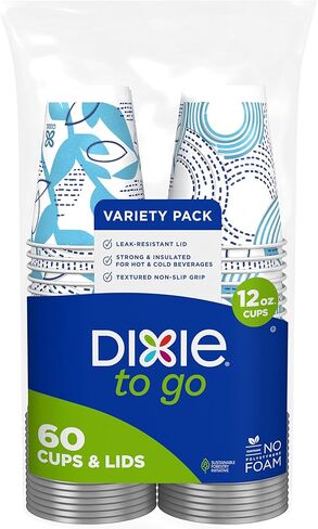 Dixie To Go Large Paper Coffee Cups With Lids, 16 Oz, 108 Count, Disposable Cups For On-The-Go Hot Beverages in Kuwait