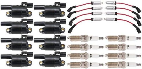 Ignition Coil Spark Plug and Wire Set - 17 Piece - Compatible with 2014-2019 Chevy Silverado 1500 5.3L 6.2L V8 (with Round Ignition Coil) in Kuwait