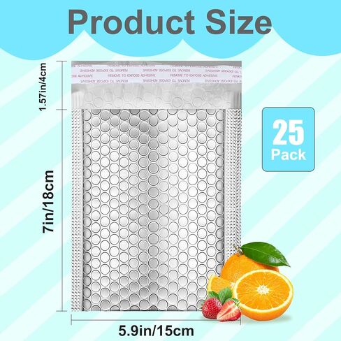 25 Pack Metallic Bubble Mailers,5.9 x 7 In Thermal Bubble Mailer, Small Self Seal Foil Mailing Envelopes,Waterproof Padded Envelopes,Insulated Mailers for Cold Shipping Food Cosmetics(Silver) in Kuwait