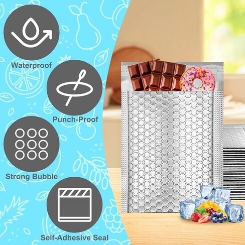 25 Pack Metallic Bubble Mailers,5.9 x 7 In Thermal Bubble Mailer, Small Self Seal Foil Mailing Envelopes,Waterproof Padded Envelopes,Insulated Mailers for Cold Shipping Food Cosmetics(Silver) in Kuwait