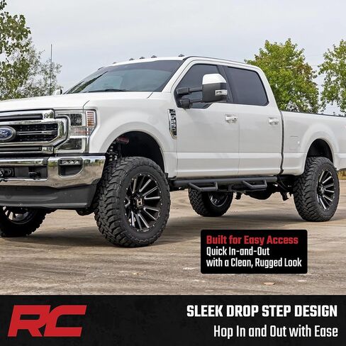 قضبان خطوة Rough Country Nerf لسيارة Ford F-150/Lightning/F-250/F-350/Raptor (2015-2026) - قضبان Nerf متينة كاملة الطول مع خطوات جانبية، تثبيت بمسامير in Kuwait