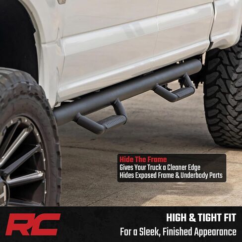 قضبان خطوة Rough Country Nerf لسيارة Ford F-150/Lightning/F-250/F-350/Raptor (2015-2026) - قضبان Nerf متينة كاملة الطول مع خطوات جانبية، تثبيت بمسامير in Kuwait