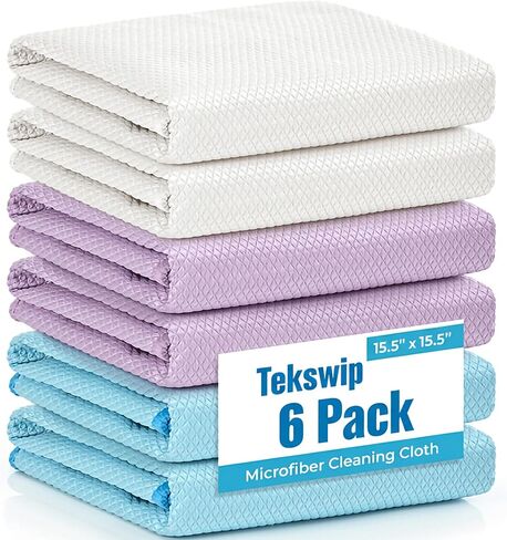 Nanoscale Microfiber Cloths 15.55"x 15.55", Glass Window Mirror Stainless Steel Car Cleaning, Streak-Free, Lint-Free, Super Thick & Absorbent, Reusable, 6 Pack (Blue) in Saudi Arabia