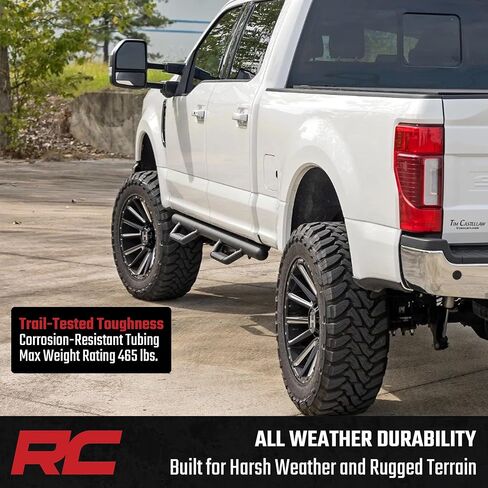 قضبان خطوة Rough Country Nerf لسيارة Ford F-150/Lightning/F-250/F-350/Raptor (2015-2026) - قضبان Nerf متينة كاملة الطول مع خطوات جانبية، تثبيت بمسامير in Kuwait