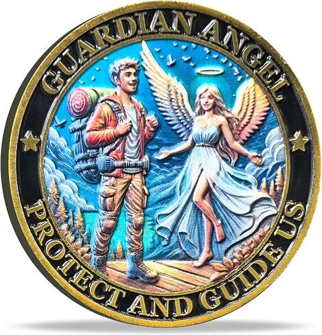 عملة Guardian Angel Hiker Protection High Relief Challenge - رمز صلاة للرحلة الخارجية، سبيكة زنك مطلية بالمينا، للمتنزهين والمتحمسين في الهواء الطلق in Kuwait
