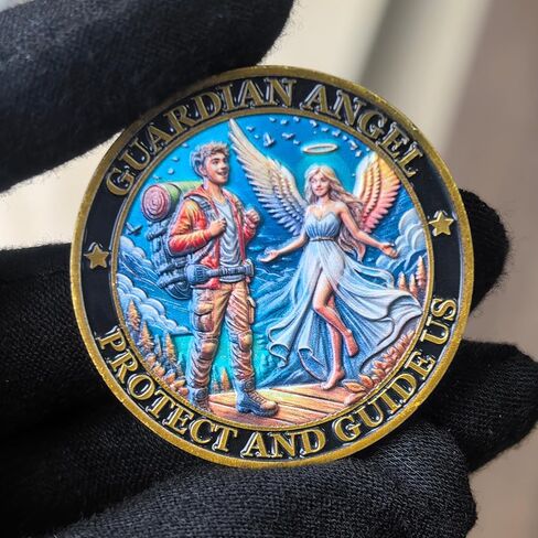 عملة Guardian Angel Hiker Protection High Relief Challenge - رمز صلاة للرحلة الخارجية، سبيكة زنك مطلية بالمينا، للمتنزهين والمتحمسين في الهواء الطلق in Kuwait