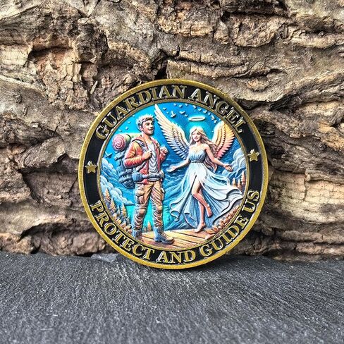 عملة Guardian Angel Hiker Protection High Relief Challenge - رمز صلاة للرحلة الخارجية، سبيكة زنك مطلية بالمينا، للمتنزهين والمتحمسين في الهواء الطلق in Kuwait